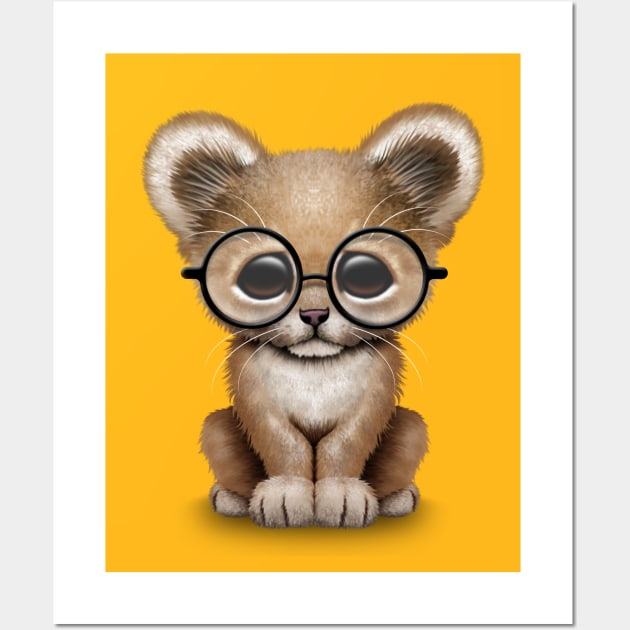 Cute Baby Lion Cub Wearing Glasses Wall Art by jeffbartels